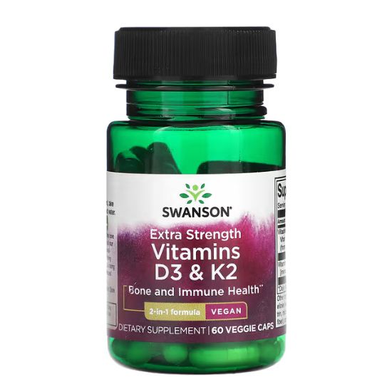 Vitamins D3 & K2, Extra Strength, 60 vcaps, Swanson - Vitax.ro