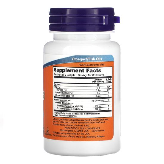 Omega-3 Molecularly Distilled, 30 softgels, NOW Foods - Vitax.ro