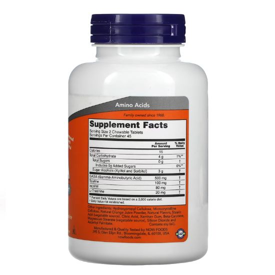 GABA Chewable with Taurine, Inositol and L-Theanine, 90 chewables, NOW Foods - Vitax.ro
