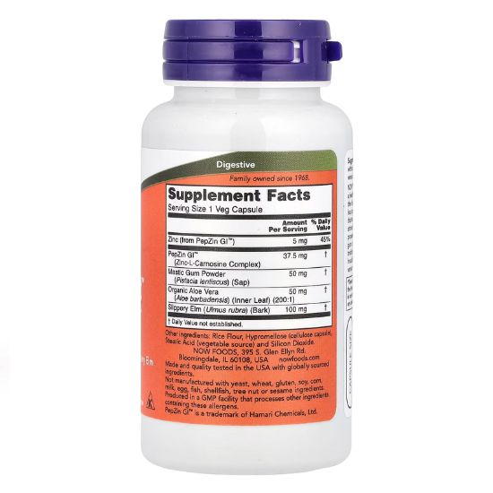 Gastro Comfort with PepZin G,- 60 vcaps, NOW Foods - Vitax.ro