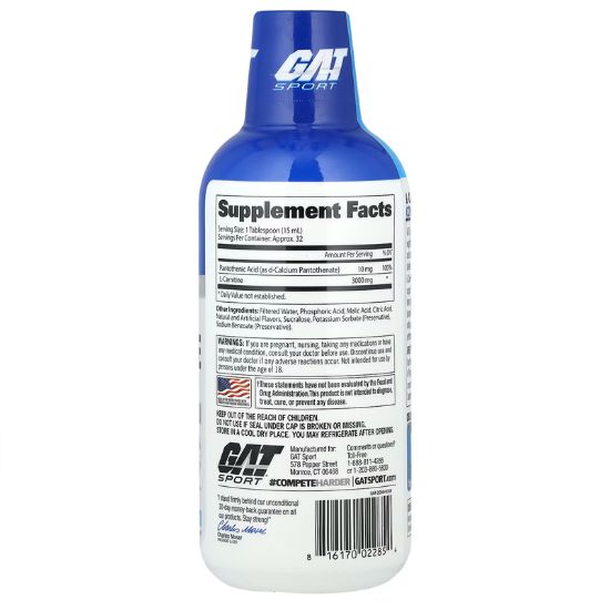 L-Carnitine 3000 Liquid, Blue Raspberry, 473 ml, GAT - Vitax.ro