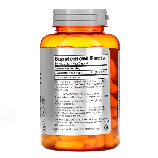 L-Glutamine, 1000mg, 120 vcaps, NOW Foods - Vitax.ro