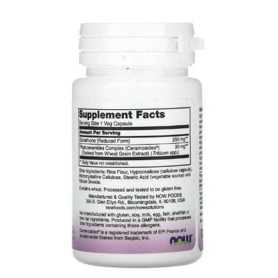 Glutathione Skin Brightener with Ceramosides, 30 vcaps, NOW Foods - Vitax.ro