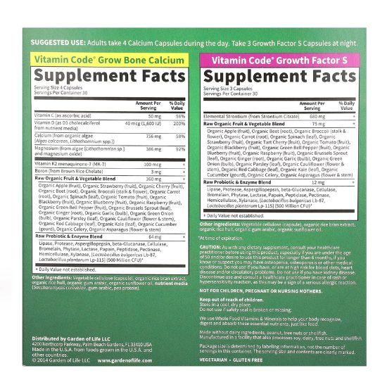 Vitamin Code Grow Bone System, 30 day supply, Garden of Life - Vitax.ro