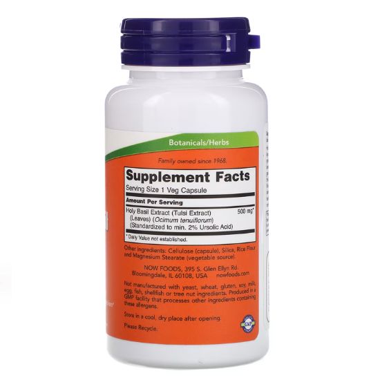 Holy Basil Extract, 500mg, 90 vcaps, NOW Foods - Vitax.ro