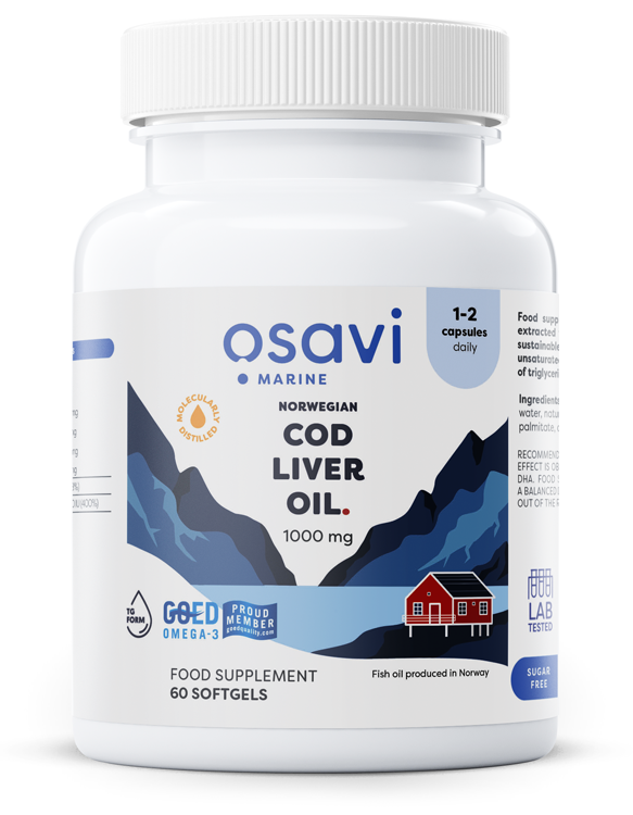 Norwegian Cod Liver Oil Softgels, 1000mg (Lemon) - 60 softgels - Vitax.ro