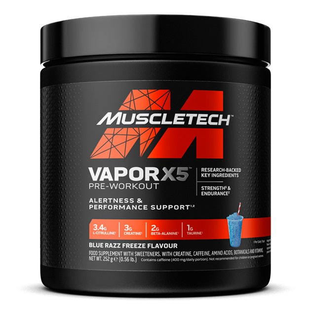 Vapor X5 Pre-Workout, Blue Razz Freeze - 252g - Vitax.ro