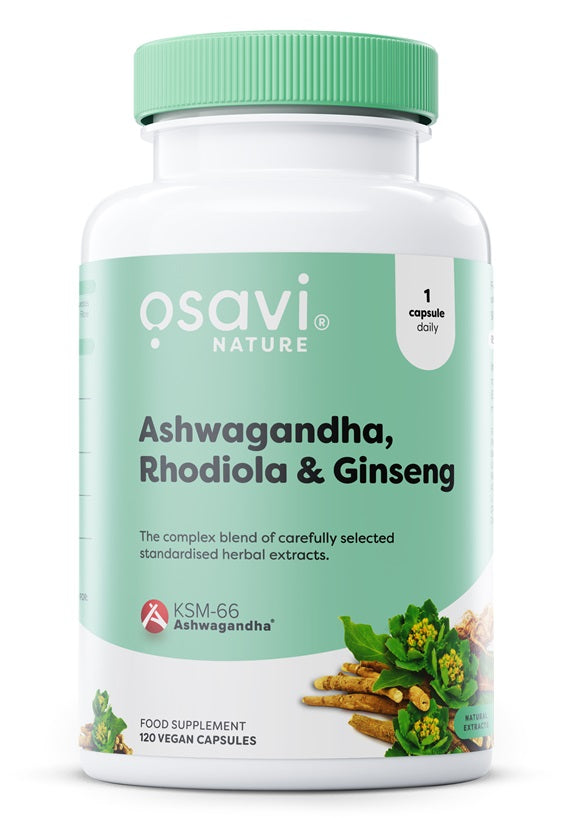 Ashwagandha + Rhodiola & Ginseng, 120 vegan capsules, Osavi - Vitax.ro