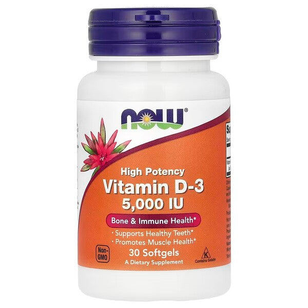 Vitamin D-3, 5000 IU, 30 softgels, NOW Foods - Vitax.ro