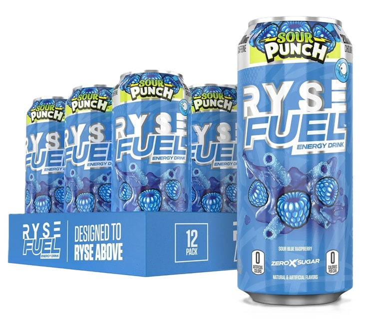 Fuel Energy Drink, Sour Blue Raspberry, 12 x 473 ml, RYSE - Vitax.ro
