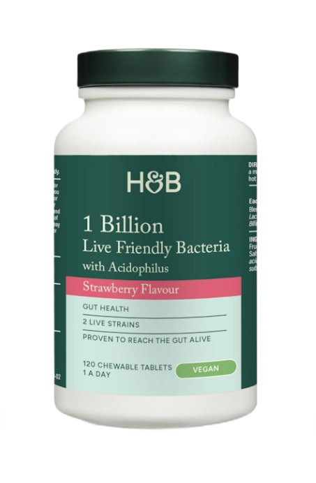 1 Billion Live Friendly Bacteria with Acidophilus, Strawberry, 120 chewable tablets, Holland & Barrett - Vitax.ro