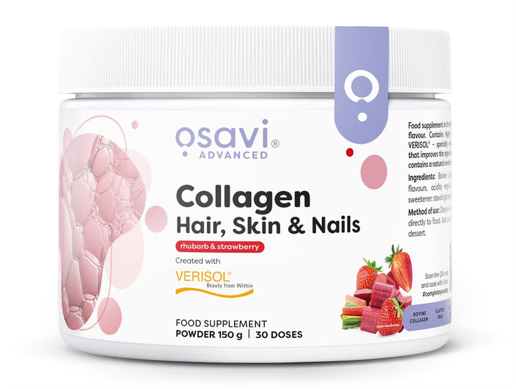Collagen Peptides - Hair, Skin & Nails, Rhubarb & Strawberry, 150g, Osavi - Vitax.ro