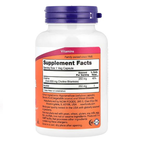Choline & Inositol 500 mg, 100 Capsule, NOW Foods - Vitax.ro