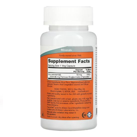 Iron, 18mg, 120 vcaps, NOW Foods - Vitax.ro