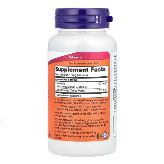 Vitamin K-2, 100mcg, 100 vcaps, NOW Foods - Vitax.ro