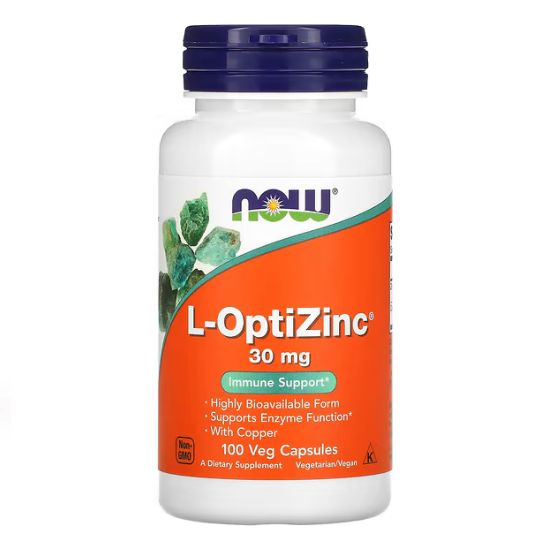L-OptiZinc, 30mg, 100 vcaps, NOW Foods - Vitax.ro