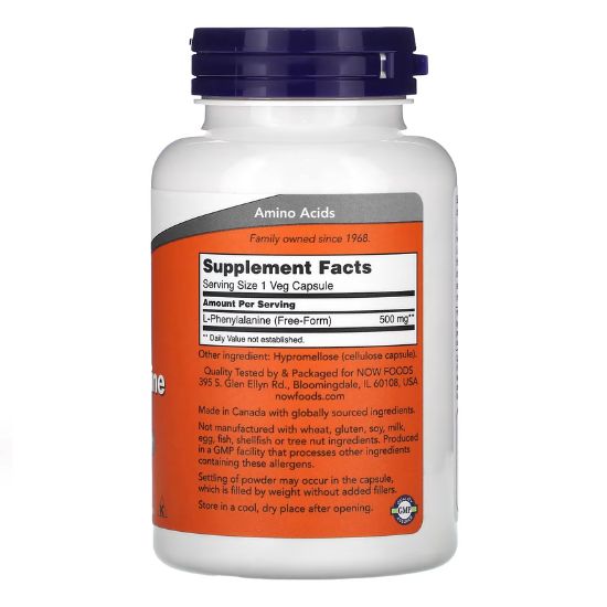 L-Phenylalanine, 500mg, 120 vcaps, NOW Foods - Vitax.ro