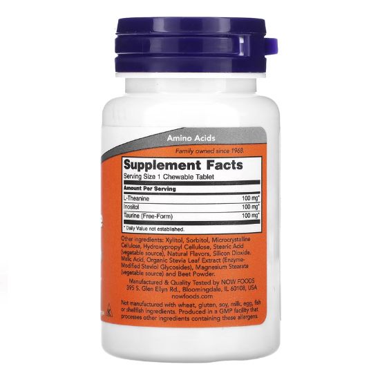 L-Theanine with Inositol and Taurine, 100mg, 90 chewables, NOW Foods - Vitax.ro
