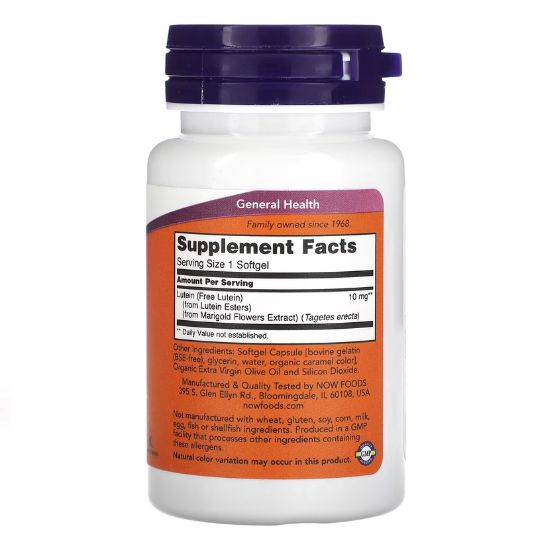 Lutein, 10mg, 60 softgels, NOW Foods - Vitax.ro