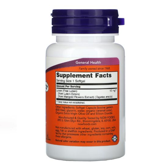 Lutein, 10mg, 120 softgels, NOW Foods - Vitax.ro
