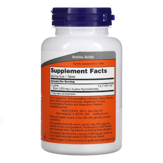 L-Lysine, 1000mg, 100 tabs, NOW Foods - Vitax.ro