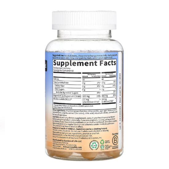 Dr. Formulated Magnesium with Pre & Probiotics Gummies, Peach, 60 gummies, Garden of Life - Vitax.ro