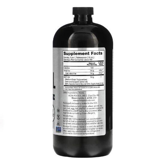 MCT Oil, Pure Liquid, 946 ml, NOW Foods - Vitax.ro