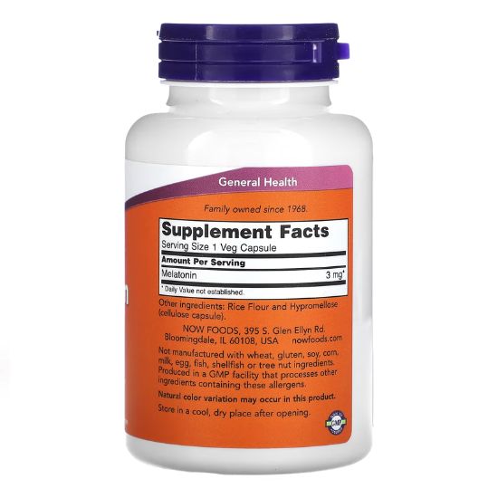 Melatonin, 3mg, 180 vcaps, NOW Foods - Vitax.ro