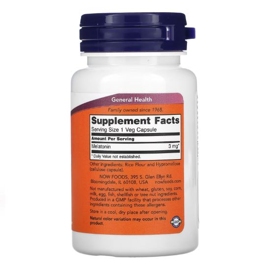 Melatonin, 3mg, 60 vcaps, NOW Foods - Vitax.ro