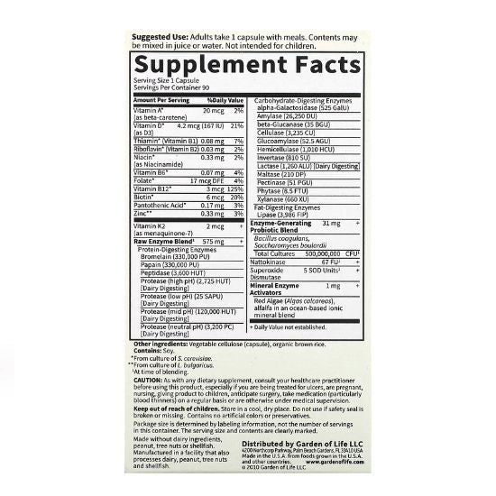 Raw Enzymes Men, 90 vcaps, Garden of Life - Vitax.ro