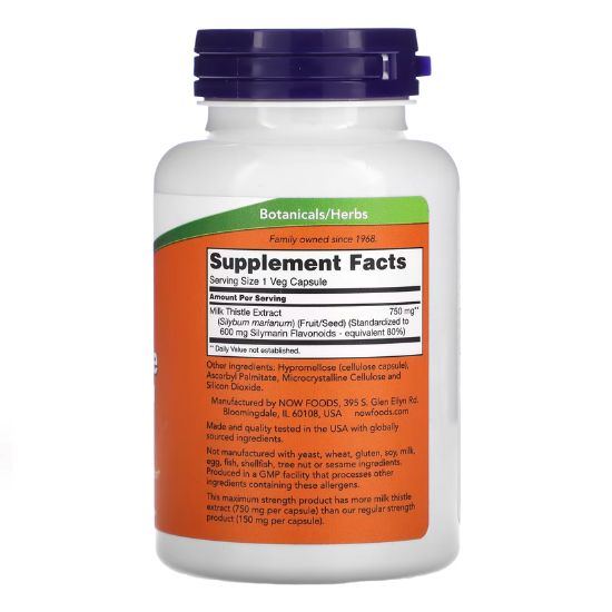 Milk Thistle Extract, 750mg, 90vcaps, NOW Foods - Vitax.ro