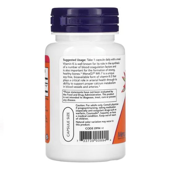 MK-7 Vitamin K-2, 300mcg Extra Strength, 60 vcaps, NOW Foods - Vitax.ro