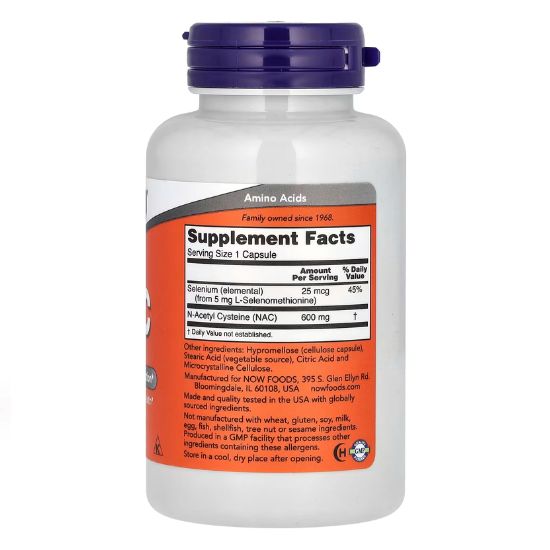 NAC with Selenium, 600mg, 100 vcaps, NOW Foods
