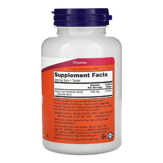 Niacin, 500mg, 250 tabs, NOW Foods - Vitax.ro