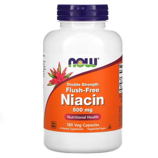 Niacin Flush-Free, 500mg (Double Strength), 180 vcaps, NOW Foods - Vitax.ro