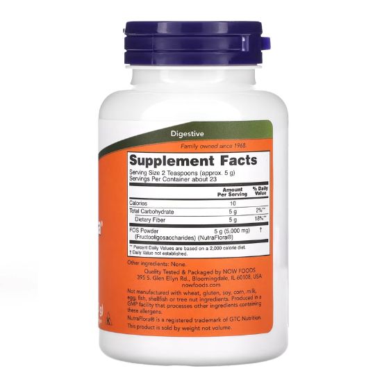 NutraFlora FOS, Pure Powder, 113g, NOW Foods - Vitax.ro