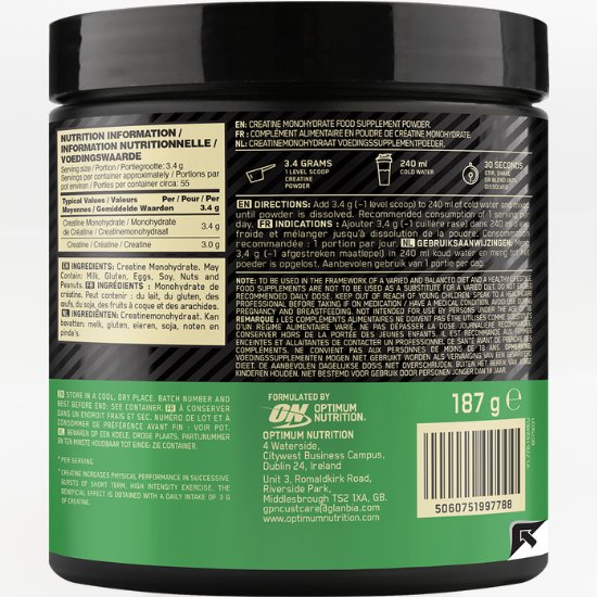 Micronised Creatine Powder, 187g, Optimum Nutrition - Vitax.ro