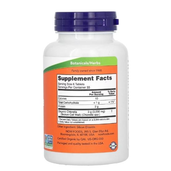 Chlorella, 500mg Organic, 200 tabs, NOW Foods - Vitax.ro