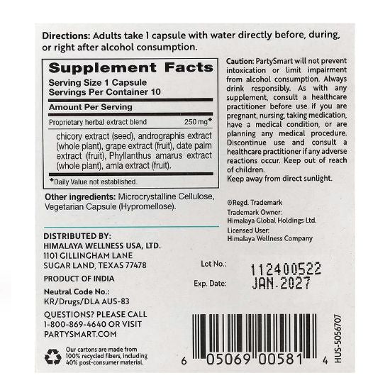 PartySmart, 10 vcaps, Himalaya Herbal - Vitax.ro