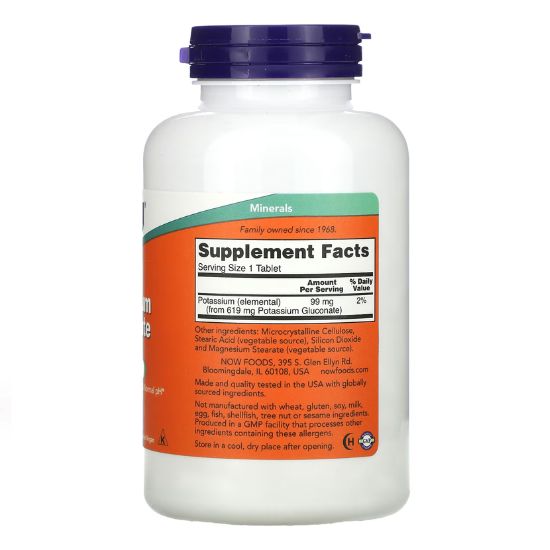 Potassium Gluconate, 99mg, 250 tabs, NOW Foods - Vitax.ro