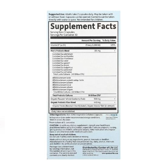 Dr. Formulated Probiotics Prostate+, 60 vcaps, Garden of Life - Vitax.ro