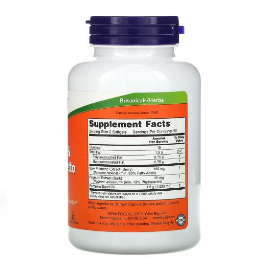 Pygeum si Saw Palmetto Extract, 120 Capsule Moi, NOW Foods - Vitax.ro