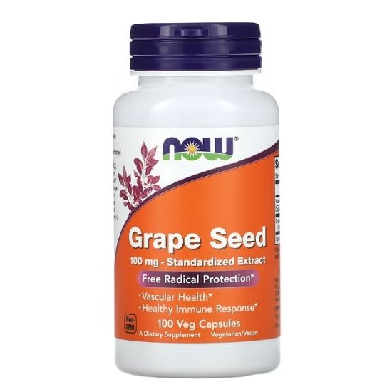 Grape Seed Standardized Extract, 100mg, 100 vcaps, NOW Foods - Vitax.ro