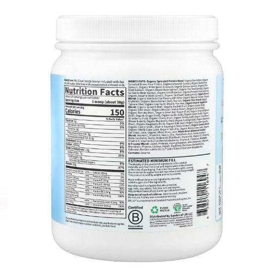 Raw Organic Meal, Vanilla Spiced Chai, 454g, Garden of Life - Vitax.ro