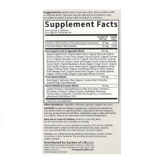 Vitamin Code Raw Zinc, 60 vegan caps, Garden of Life - Vitax.ro