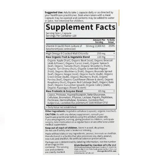 Vitamin Code Raw D3, 2000 IU, 120 vcaps, Garden of Life - Vitax.ro