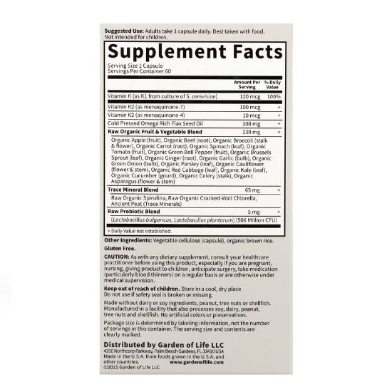 Vitamin Code Raw K-Complex, 60 vegan caps, Garden of Life - Vitax.ro