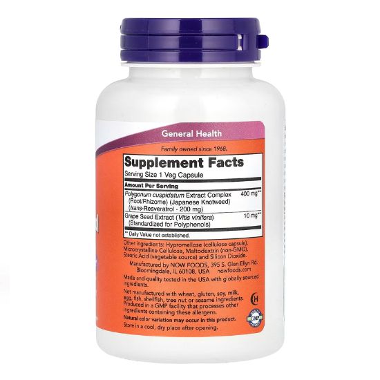 Natural Resveratrol with Red Wine Extract, 200mg, 120 vcaps, NOW Foods - Vitax.ro