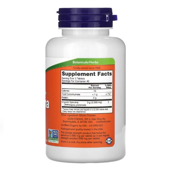 Spirulina Organic, 1000mg, 120 tabs, NOW Foods - Vitax.ro