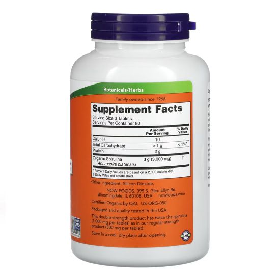 Certified Organic Spirulina, 1000mg, 240 tabs, NOW Foods - Vitax.ro
